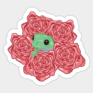 Green Frog in Bunch of Roses Sticker